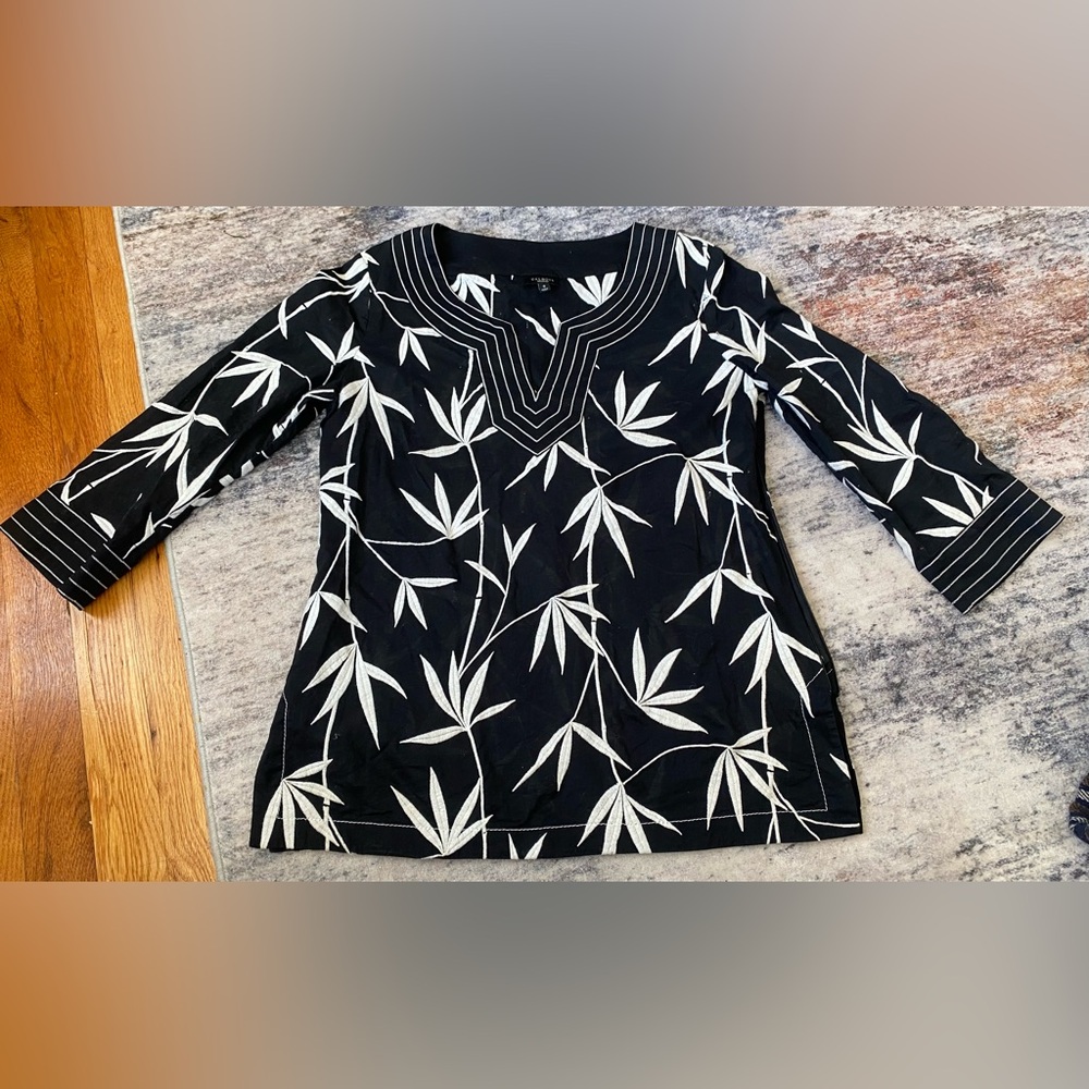 Elegant Black and White Women's embroidered Talbots Top
